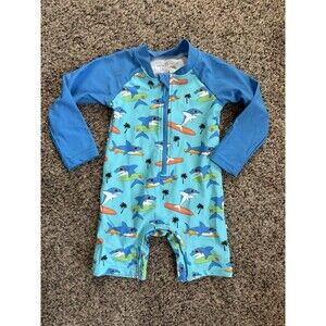 Caden Lane 12-18 Month Rash Guard Swim Suit - Shark - Palm Tree
